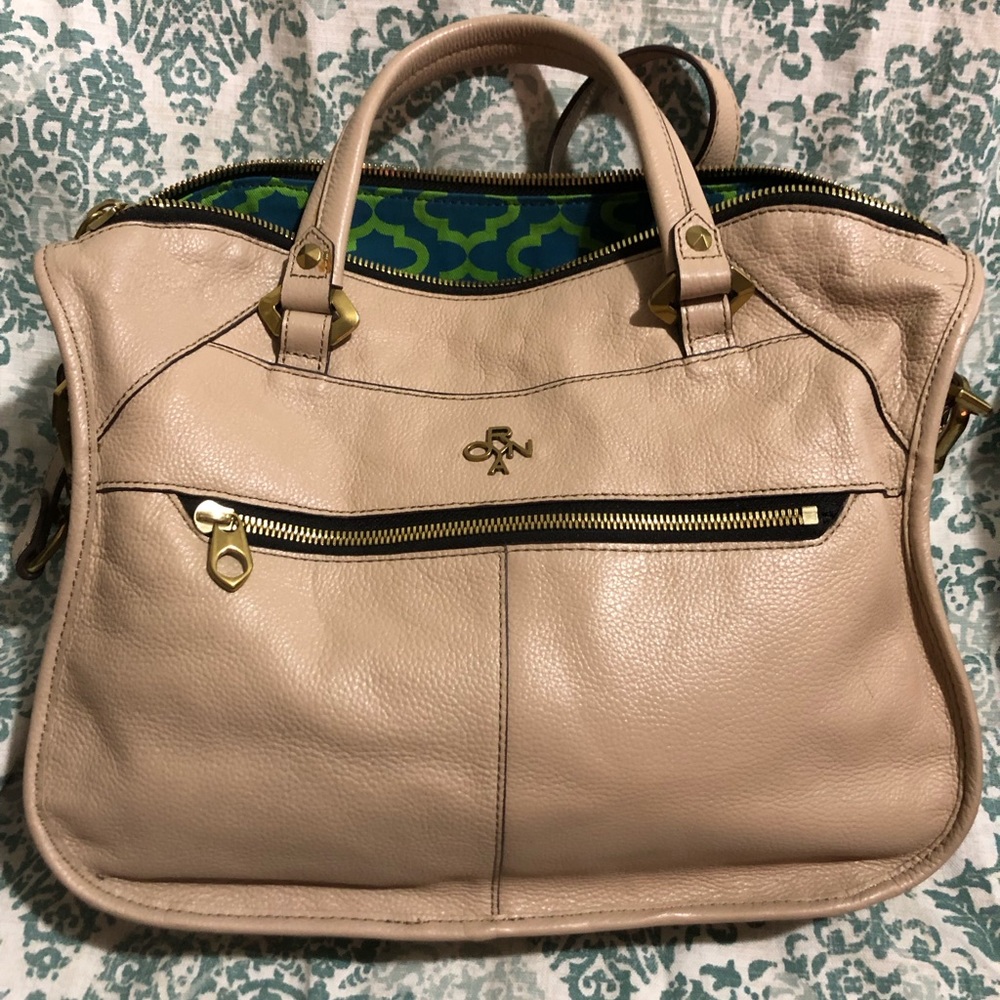 ORYANY Sarah Pebbled Leather Convertible Satchel Bag Cream